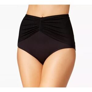Coco Reef Women Solid Black Pleated Diva High-Waist Swim Bikini Bottoms Size XL